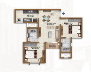 Sobha Neopolis 2 BHK Floor Plan