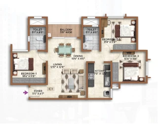 Sobha Neopolis 3 BHK Floor Plan